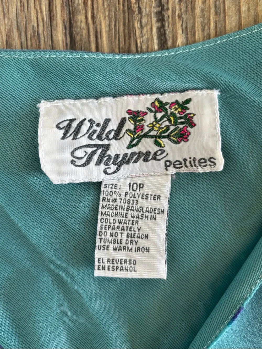Vtg Wild Thyme Petites Sleeveless V-Neck Dress 10P Aqua Blue Floral Watercolor